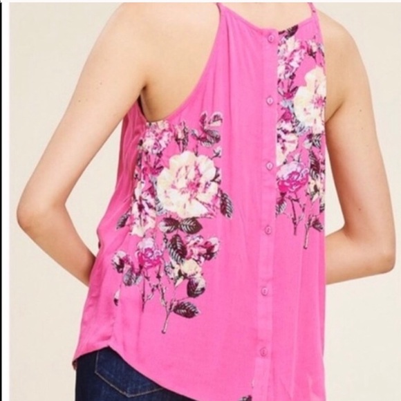 Pink floral button back halter size small - Picture 7 of 8